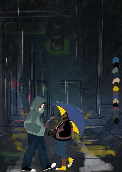 Tash and Matt meeting after a time skip.