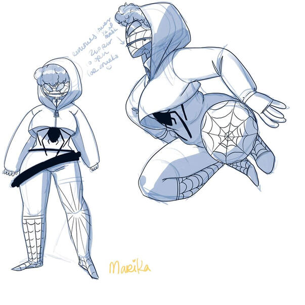 Spidersona character design sketch.
