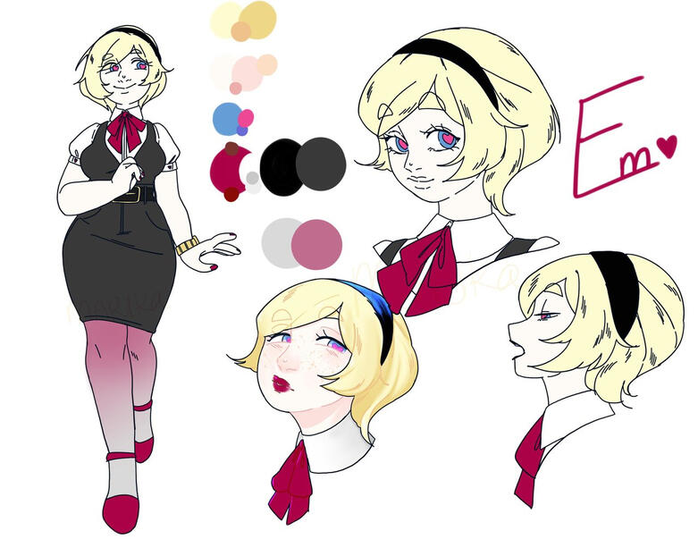 Character reference sheet for Em from my story Civalia.
