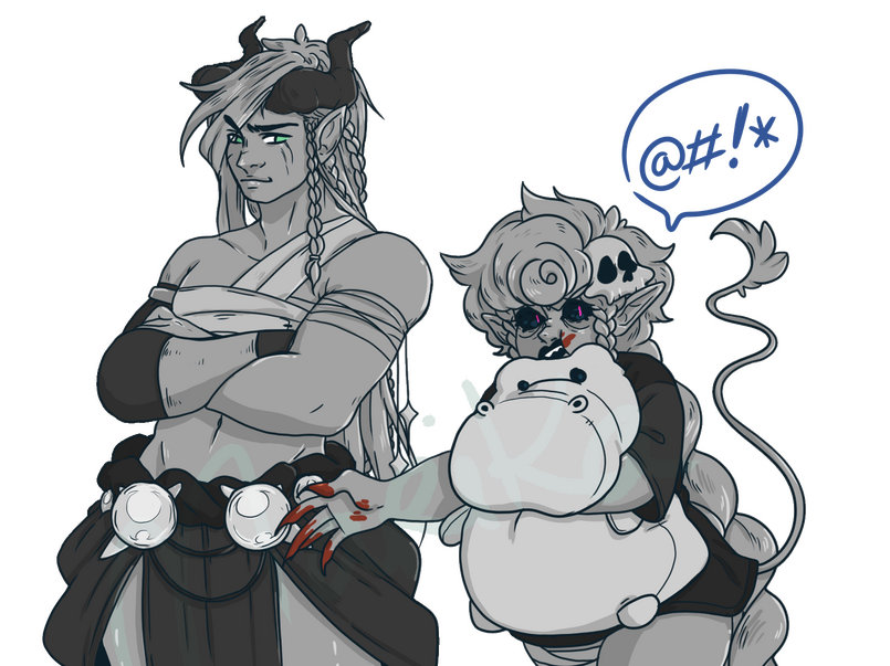 Ducky got in a fight with a ketchup bottle and Kazuo is mildly amused.